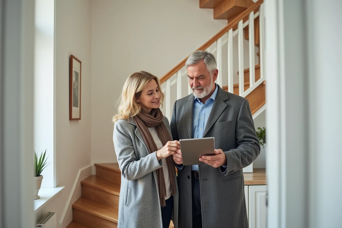 Consultant immobilier montrant des détails d une maison moderne