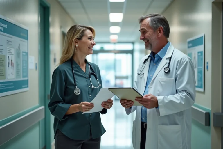 Femme médecin et patiente dans un hôpital moderne